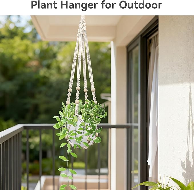 USLAI Macrame Plant Hanger Indoor Outdoor, Fits 4 to 15 Inch Pots, Strong Hanging Planter Holder, Boho Home Decor, 35 Inch, Ivory, Set of 3 (POTS NOT Included) USLAI
