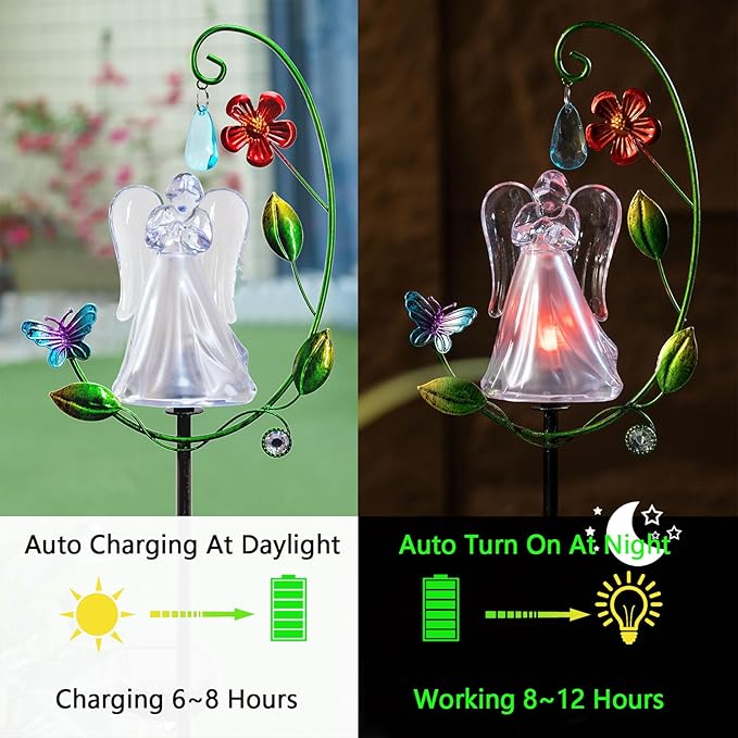 Solar Angel Light for Cemetery Decor - Color Changing Memorial Gift, Outdoor Garden Stake Light for Grave, Yard, Patio - Waterproof Sympathy Decoration with LED ELFENGARDEN