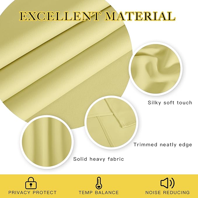 NICETOWN Blackout Curtains 84 Inch Length, Thermal Insulated Curtains for Bedroom Grommet Energy Saving Room Darkening Drapes for Living Room Window, 1 Panel, Paler Yellow, 66" W x 102" L NICETOWN