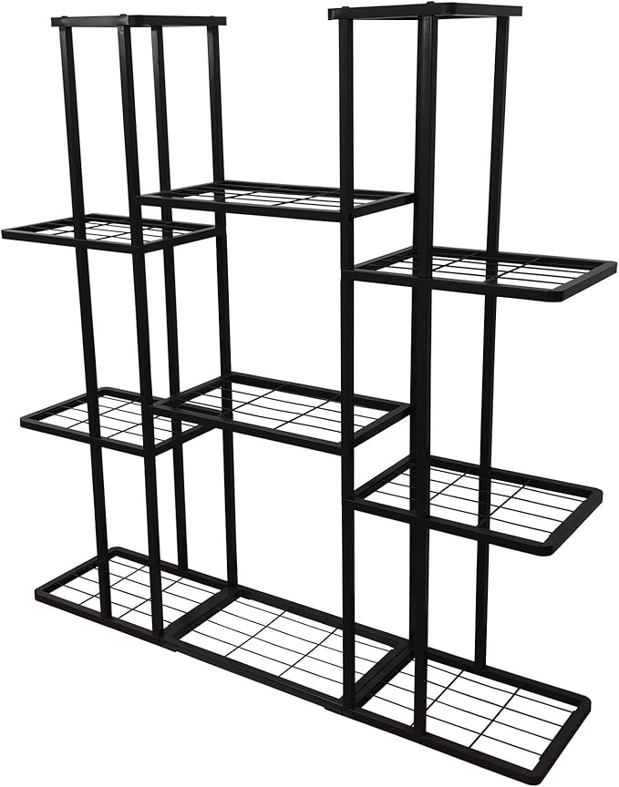 MTB Garden 4 Tier 11 Potted Metal Large Plant Stand for Indoor Outdoor Flower Pot Display Planter Shelf, Charcoal Grey MTBGarden