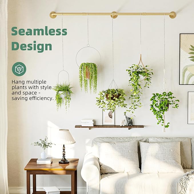 Plant Hanger Indoor Hanging Planters for Indoor Plants Hanging Plant Holder Window Plant Rod Gold Metal Shelves 63 Inch (Pot/Chains not Included Galood