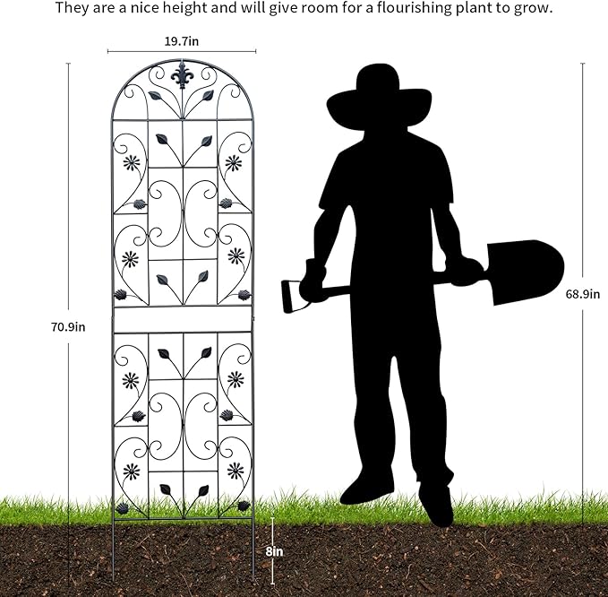 Trellis for Climbing Plants Outdoor, （2 Pack 70.8x19.6-inch）, Generic Metal Garden Trellis, Rustproof, Easy Assembly,（Black） Rootora