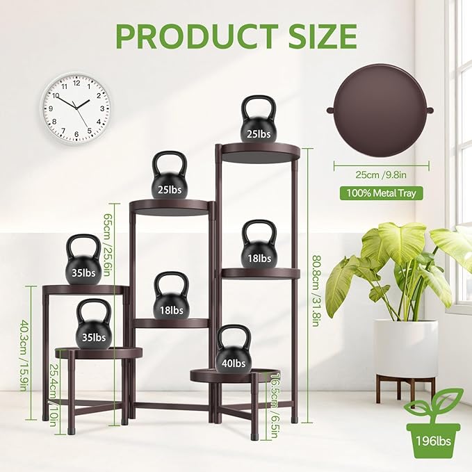 iDavosic.ly 7 Tier Large Plant Stand Indoor, 10 Inch Wide Tall Corner Metal Plant Stands Outdoor for Multiple Plants, Folding Tiered Flower Display Holder Rack Shelf, Violet Bronze iDavosicly