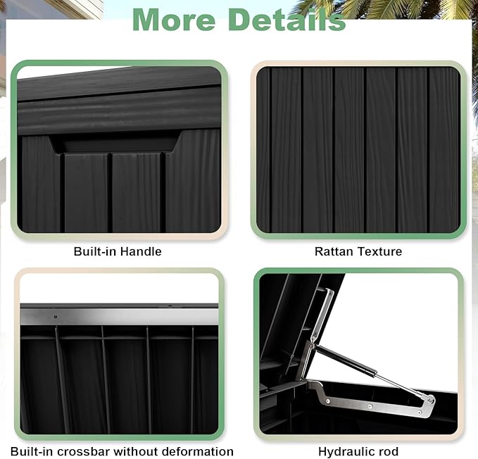 DRATO 80 Gallon Deck Box, Outdoor Storage Box for Patio Furniture, Patio Cushions, Gardening Tools, Pool Supplies 480lbs Weight Capacity,Waterproof Resin Storage Boxes（Black，80 Gallon） DRATOprovidesawarmandcozy