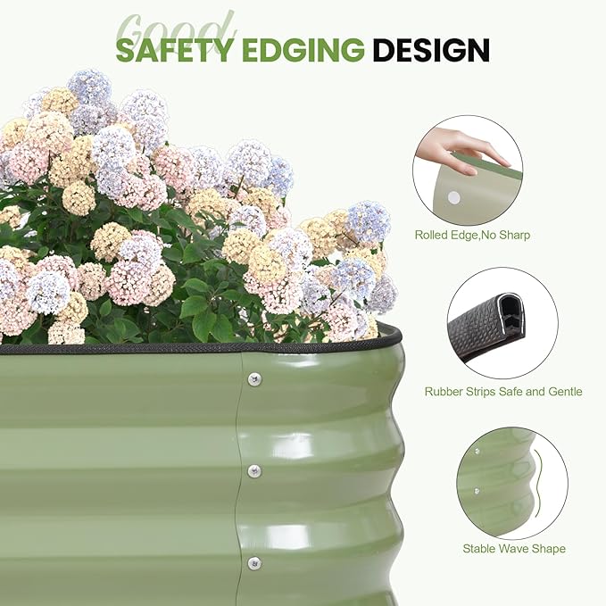 5-in-1 Adjustable Raised Garden Bed Kit | Galvanized Planter Boxes for Vegetables, Flowers | 12" Tall, Multiple Sizes (8x3x1ft, 9x2x1ft, 10x1x1ft, 6x5x1ft, 7x4x1ft) | Outdoor Metal Raised Bed, Green GGOODGAIN