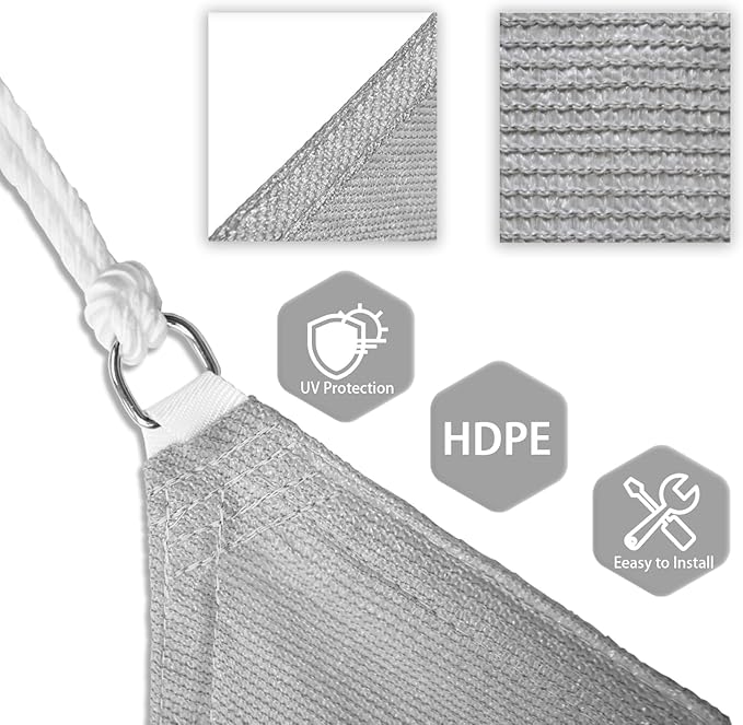 Patio Paradise 22' x 22' x 22' Sun Shade Sail Triangle Canopy Shade Cloth Fabric Sunlight Block Patio Pergola Cover HDPE Deck Awning for Outdoor Backyard Roof Shading, Gray Patio