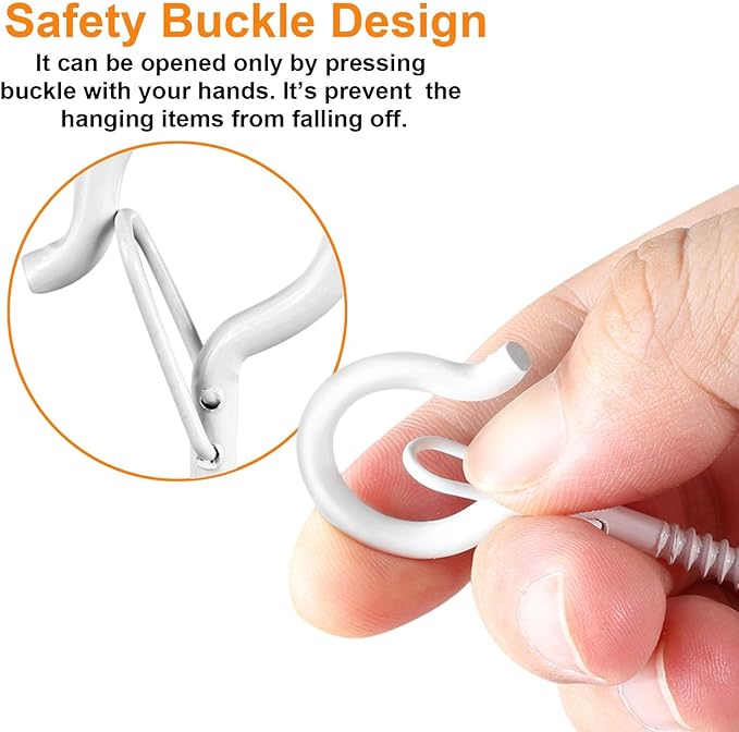 36 PCS Q-Hanger Hooks, Screw Hooks for Outdoor String Lights, Safety Buckle Design Cup Eye Hook for Hanging Christmas Lights, Plants, Mounted on Wall Ceiling, Include 1 Wing Nut Driver, White FSAH