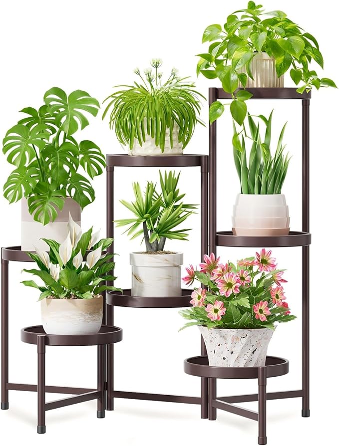 iDavosic.ly 7 Tier Large Plant Stand Indoor, 10 Inch Wide Tall Corner Metal Plant Stands Outdoor for Multiple Plants, Folding Tiered Flower Display Holder Rack Shelf, Violet Bronze iDavosicly