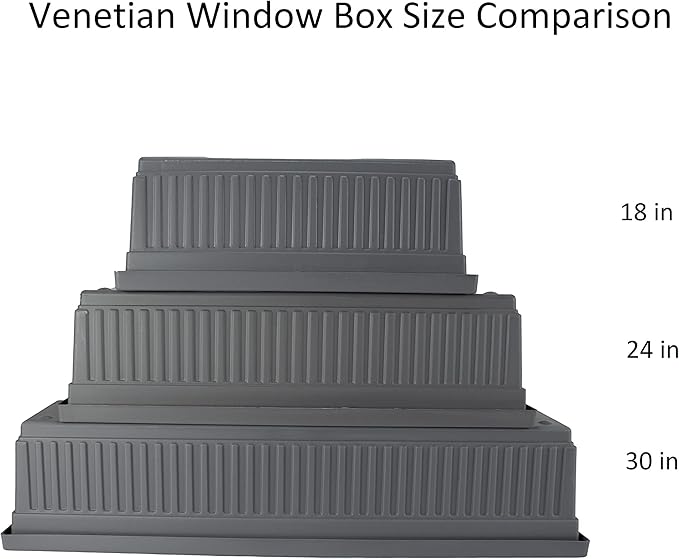 The HC Companies 30 Inch Venetian Rectangular Window Planter Box - Lightweight Plastic Indoor Outdoor Plant Pot with Drainage for Windowsill, Herbs, Flowers, Warm Gray (Pack of 5) TheHCCompanies