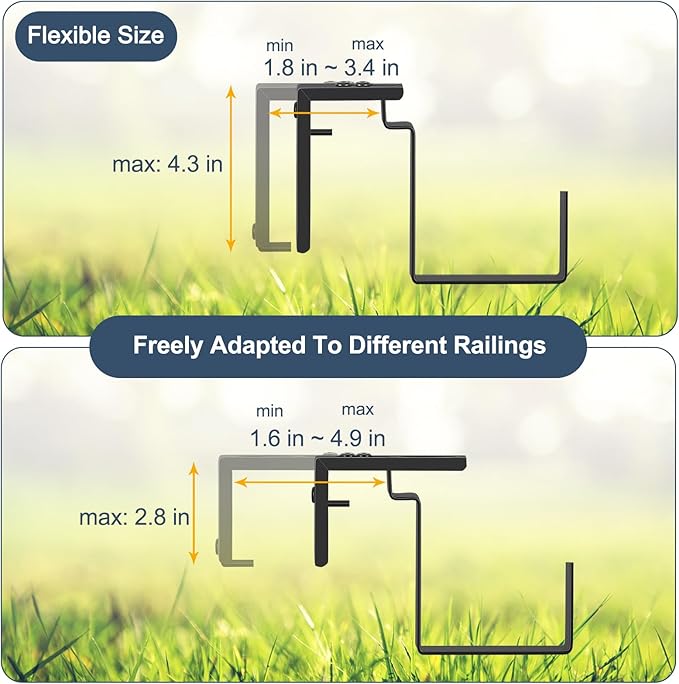 smusei Window Boxes Planters 17’’ Railing Planter Box with Adjustable Brackets, 4 Pack Hanging Deck Railing Planters Rectangular Flower Pots for Outdoor Patio Balcony Fence smusei