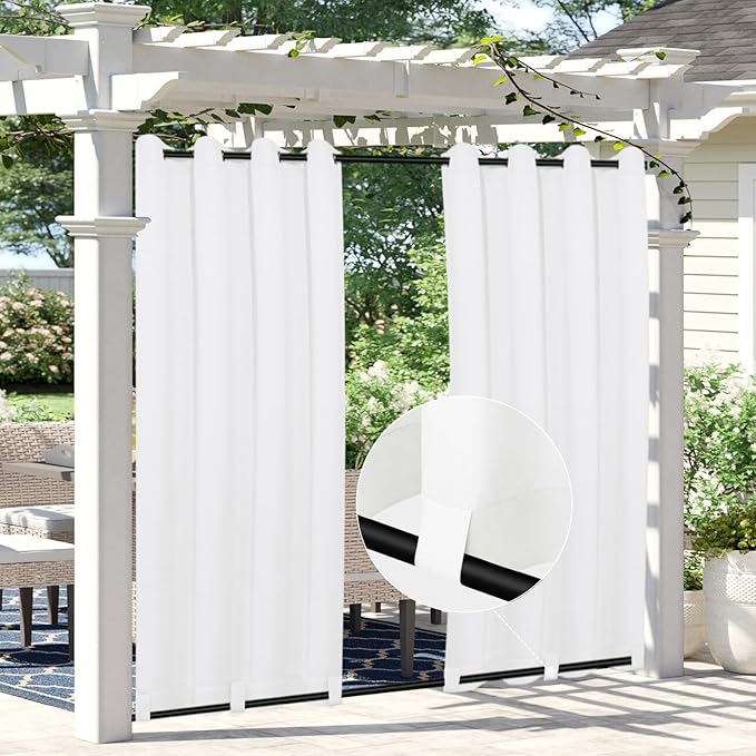 Easy-Going Linen Look Outdoor Curtains Waterproof Windproof Porch Curtains, Soft Thicken Outdoor Privacy Curtains for Patio, Gazebo, Grommet Top and Tab Bottom Drape, 1 Panel, 54x120 inch, White Easy-Going