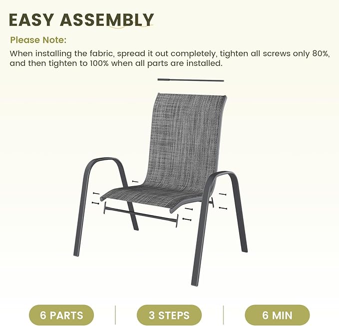 UDPATIO Patio Chairs Set of 8, Stackable Outdoor Dining Chairs with High Back, Breathable Textilene Fabric Outdoor Chair All Weather, 350LBS Capacity for Garden, Backyard (Dark Grey) UDPATIO
