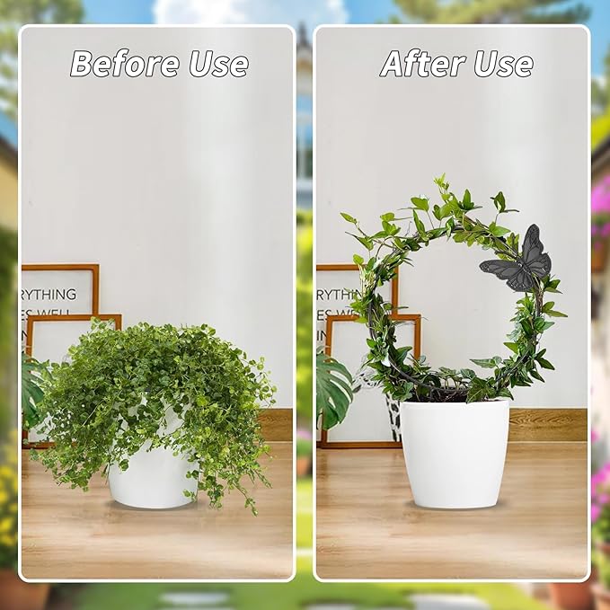 3Pack Trellis for Climbing Plants Indoor, Rust-Proof Trellis for Indoor Potted Plants Round Circle Trellis with Butterfly Houseplant Metal Wire Trellis for Vine Ivy Flower Plant Support DOTFOOT