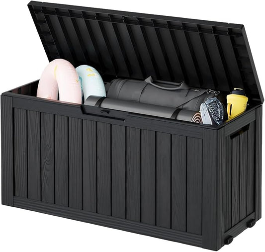 Outdoor Storage Box, Resin Deck Boxes Indoor and outdoor, Waterproof Storage Box Lockable Lid (Black, 80 Gallon) NBYSGO