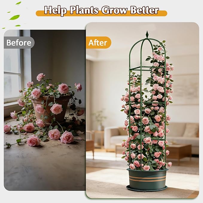 Garden Trellis for Climbing Plants, Tomato Cage, Rose, Flowers, Grape, Pea, Cucumber Trellis, Rustproof Plastic Coated Metal Plant Support for Potted Plants Indoor Outdoor - 1PC Plant Trellis CLFUN