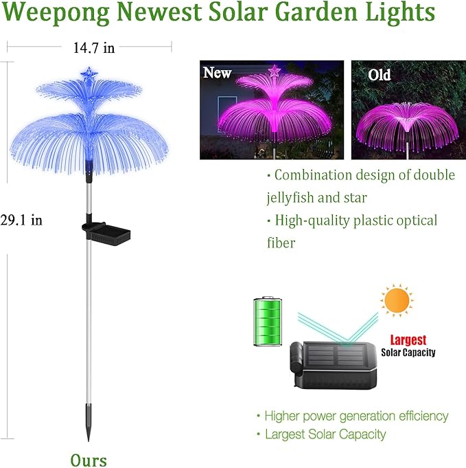 Solar Garden Lights 3 Pack New Upgraded Solar Lights Outdoor Waterproof 7 Color Changing Double Jellyfish and Star Flower Garden Decor Yard Lawn Christmas Outdoor,Gifts for Mother's Day Women Weepong