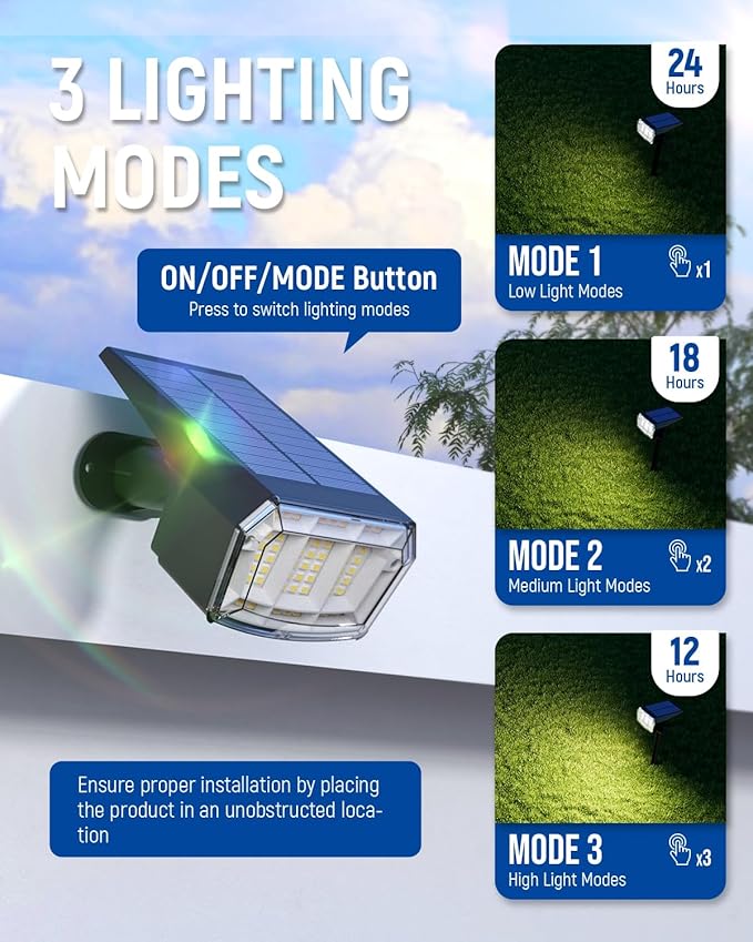 Solar Lights Outdoor Lighting IP65 Waterproof, 63LED Solar Spotlights, 3 Pack Solar Powered Lights for Outside, Outdoor, Yard, Landscape Light-Warm Light AUDERWIN