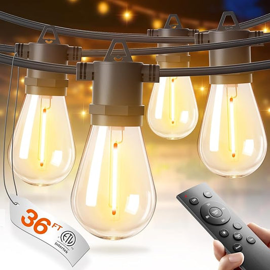 addlon 36FT LED Outdoor String Lights with 12 Edison Vintage Shatterproof Bulbs, Commercial Grade Patio Lights, IP65 Waterproof for Balcony, Backyard and Garden, Warm White addlon