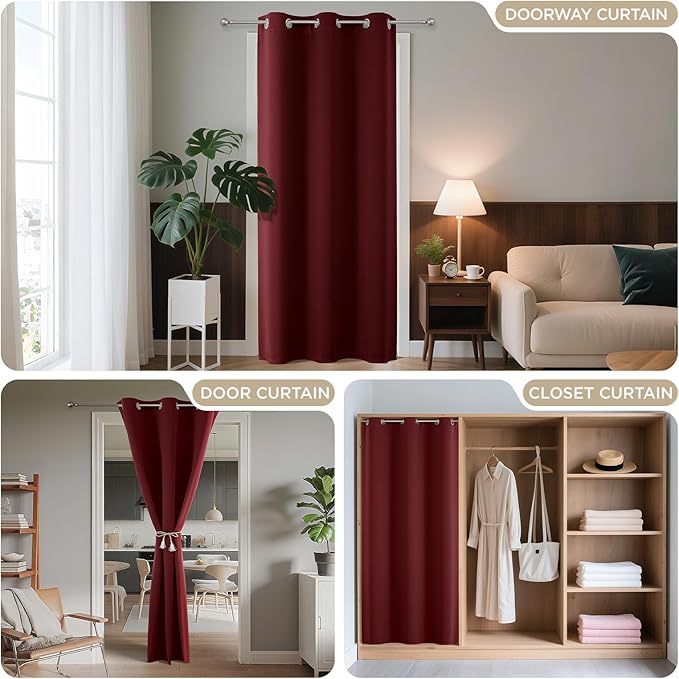 Joydeco Blackout Door Curtain for Doorway Privacy 72 Inches Long, Grommet Closet Curtain for Open Closet, Room Divider for Bedroom Living Room (Burgundy Red, 52Wx72L, 1 Panel) JOYDECO