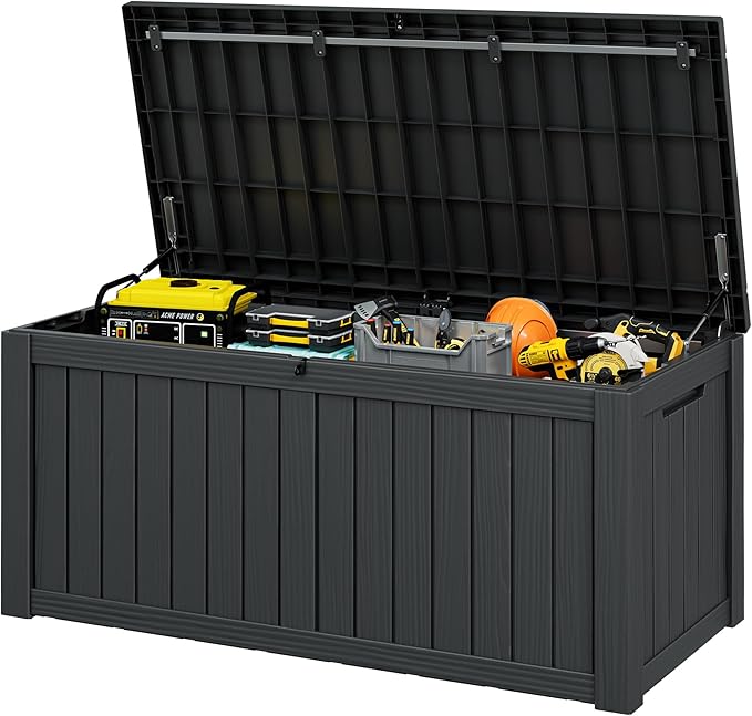 Outdoor Storage Box, Resin Deck Boxes Indoor and outdoor, Waterproof Storage Box Lockable Lid (Black,180 Gallon) NBYSGO