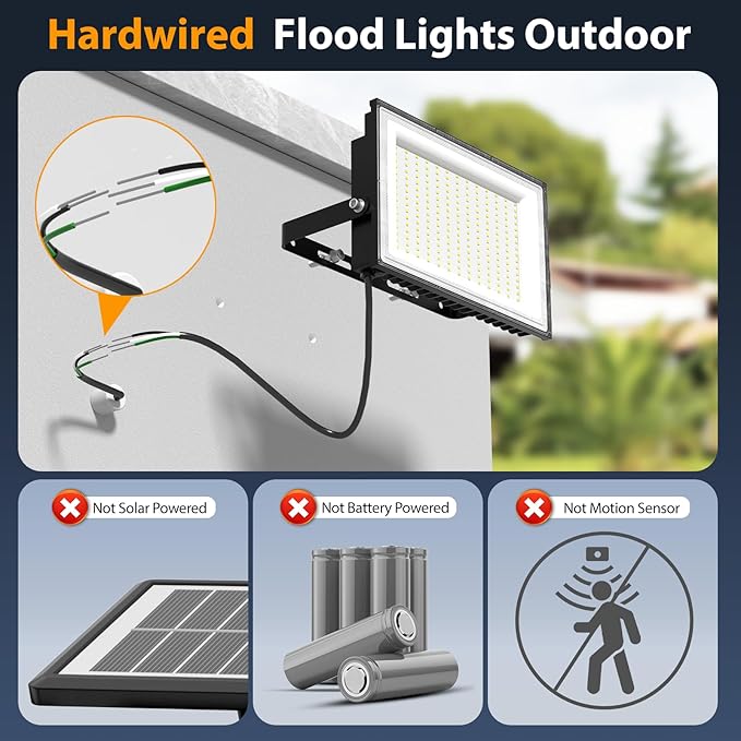Onforu 200W LED Flood Lights Outdoor, 18000LM Bright Security Light, IP66 Waterproof Outdoor LED Lights, 6500K Daylight White Floodlight for Garage, Yard, Garden, Stadium, Playground, Arena(2 Pack) Onforu