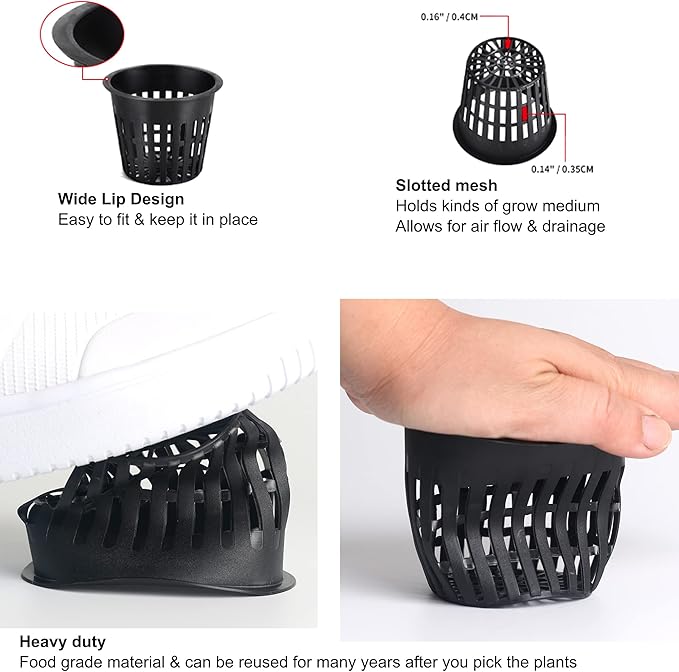 ORIMERC 12 Pack 3 inch Net Cups Pots with 12 feet Hydroponics Self Watering Wick & 12 Plant Labels Aquaponics Mason Jar Bucket Insert Orchid kratky Vegetable Garden Growing Netted Basket Slotted Mesh OrimercGarden