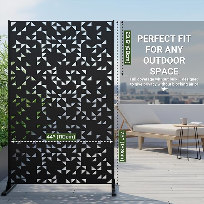 Metal Privacy Screen Outdoor 6FT – Laser-Cut Geometric Mosaic Decorative Steel Panel, Weather-Resistant Freestanding Rustproof Privacy Wall Divider for Patio, Garden, Deck & Balcony TALLYVERUS