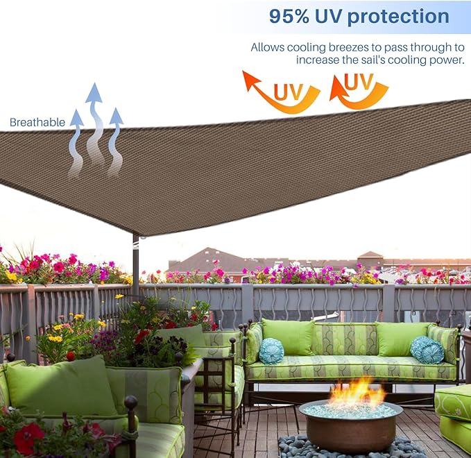 E&K Sunrise 24' x 24' x 24' Sun Shade Sail Triangle Canopy Shade Cover UV Block for Patio Backyard Garden Outdoor (Brown) EKSUNRISEINC