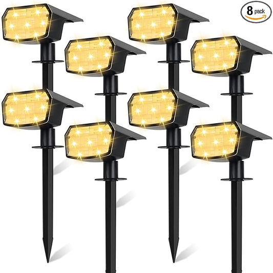 Sucolite 8-Pack Solar Spot Lights Outdoor Waterproof IP65, 3 Lighting Modes 2-in-1 Solar Landscape Spotlights for Yard, 59 LED Solar Powered Wall Lights for Garden Pathway Driveway Walkway, Warm White Sucolite