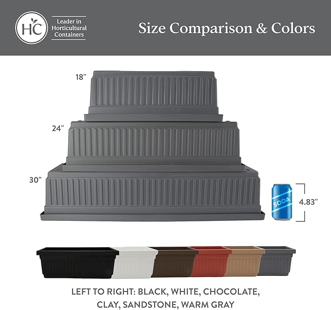 The HC Companies 30 Inch Venetian Window Planter Box with Drainage Plug, Lightweight UV-Resistant Plastic Indoor & Outdoor Planters, 2-Pack Flower Box for Garden & Home Decor, Warm Gray TheHCCompanies