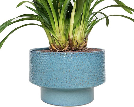 Ceramic Planters 11 Inch, Honeycomb Ceramic Pots for Plants Indoor Outdoor, Round Plant Pot with Drainage Hole, Large Planter Flower Pot, Reactive Glaze Blue Fzfeiyy