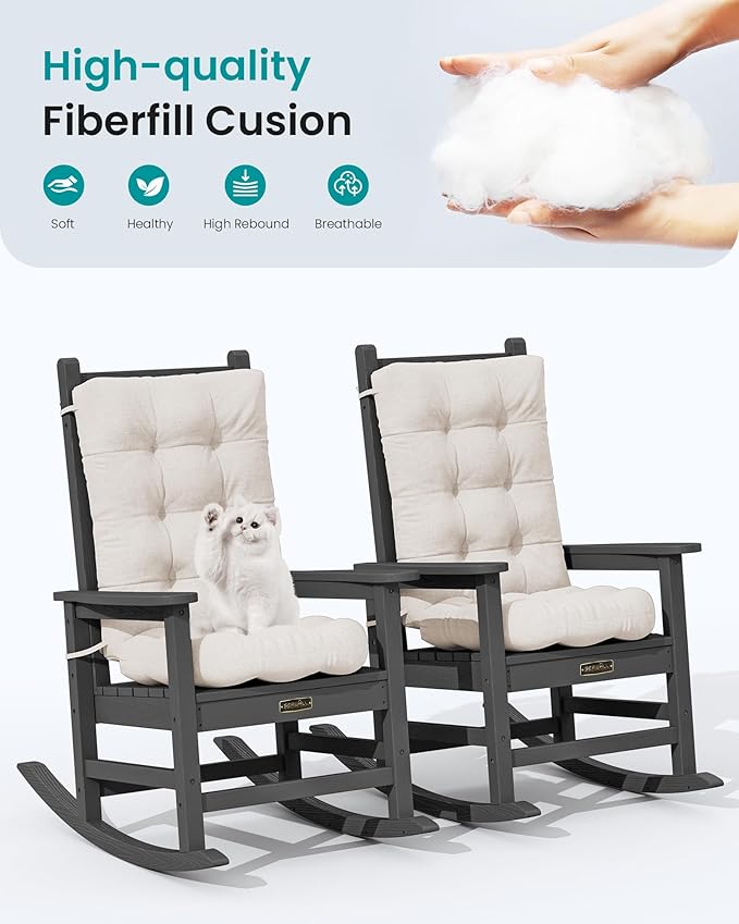 SERWALL HDPE Outdoor Rocking Chair Cushion Set of 4, Memory Foam Cushion Beige SERWALL
