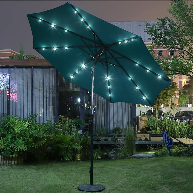 Sunnyglade 9' Solar LED Lighted Patio Umbrella with 8 Ribs/Tilt Adjustment and Crank Lift System (Teal Blue) Sunnyglade
