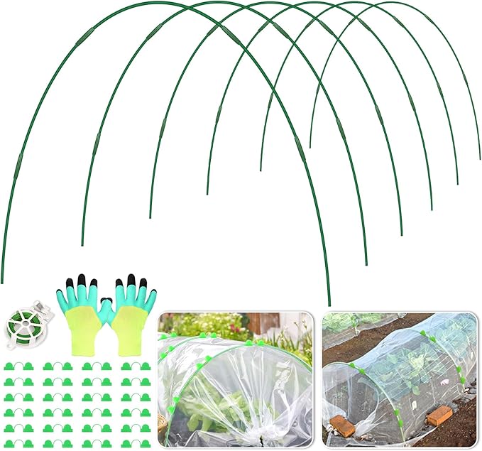 30 Pcs Garden Hoops for Raised Beds, 6mm Greenhouse Hoops Grow Tunnel Fiberglass Hoop House Kit, 6 Sets Plant Support Garden Stakes Hoops Frame for Netting Shade Cloth Row Cover Garden Supplies LifeisLuck