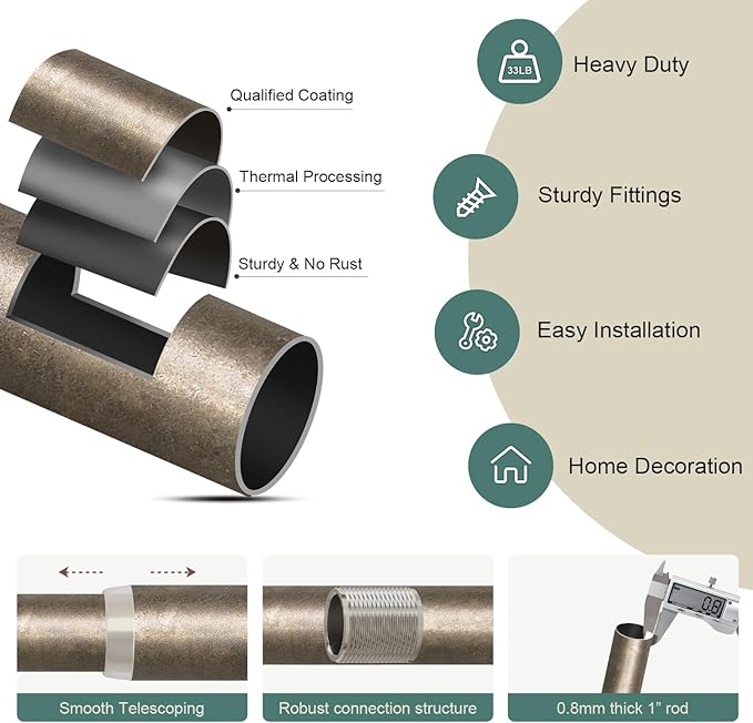 Retro Silver Curtain Rods for Windows 66 to 120 Inches Adjustable Length Heavy Duty 1" Diameter Window Curtain Rod with Decorative Finials for Outdoor Bedroom Kitchen Living Room Farmhouse Rootora