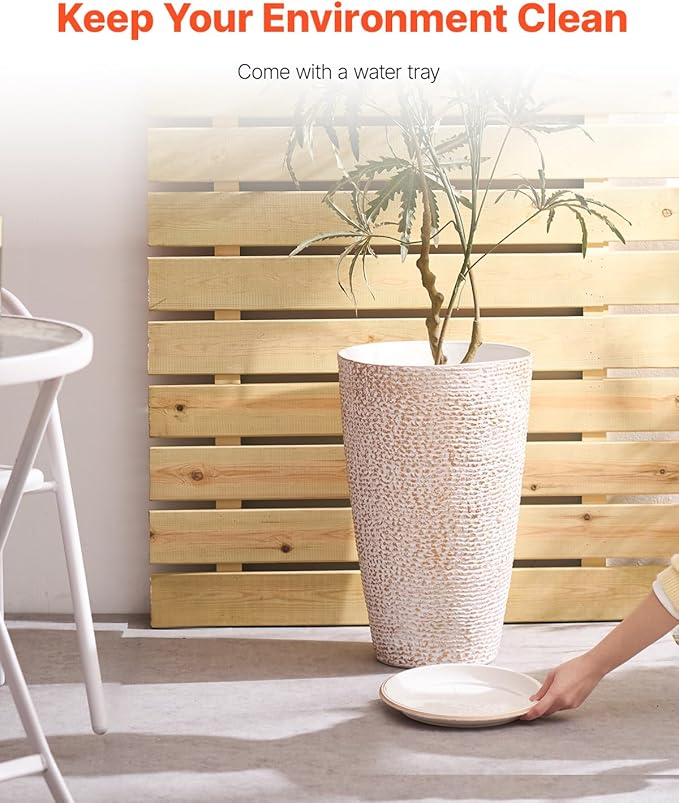 VEVOR Set of 2 Tall Outdoor Planters 21" H, Round Large Planters for Front Porch and Patio, Stone Finish Flower Tree Plant Pots VEVOR