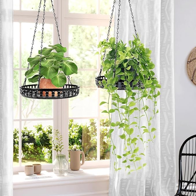 Plant Hanger Indoor Outdoor 3 Pack, Hanging Planter for Indoor Outdoor Plants, Hanging Plant Holder Shelf, Hanging Basket, Decorative Metal Plant Holder PIKAMAO
