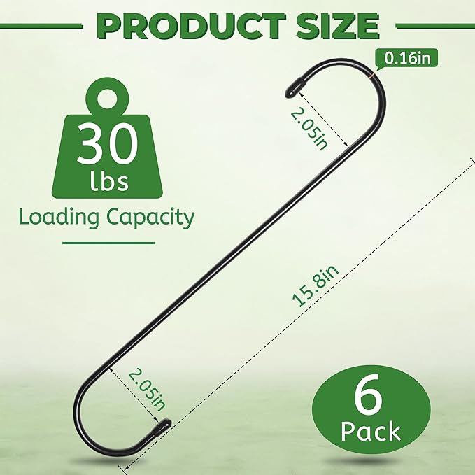 Large Garden S Hooks, 16 Inches Long Plant Hangers Outdoor, Metal Plant Hooks for Hanging Planters, Flower Baskets, Pots, Bird Feeders and Festival Decorations (SSL6) Kitwinney