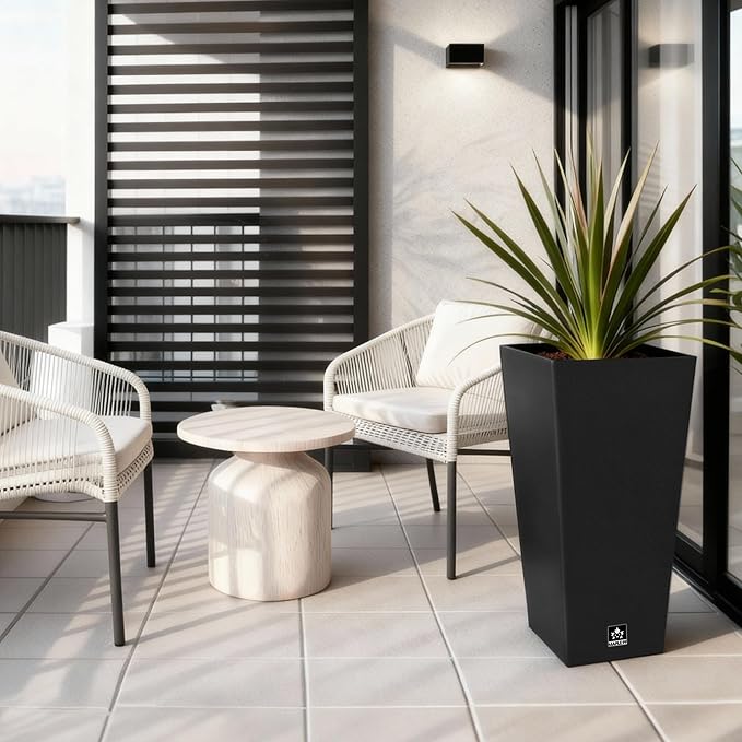 Outdoor Planter 30 Inch – Large Tall Planters for Outdoor and Indoor Plants, Modern Tapered Design, Weather Resistant with Drainage Holes and Removable Insert Tray Rootora