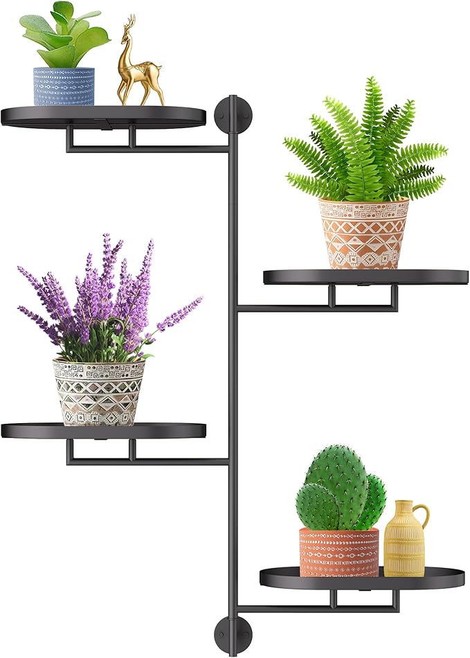 Window Rotating Plant Stand Shelf Indoor Black Metal Floating Shelves 4-Tier Wall Mount Plant hanger Holders for Wall Planter Modern Home Decor window sill gifts YQSLYSF