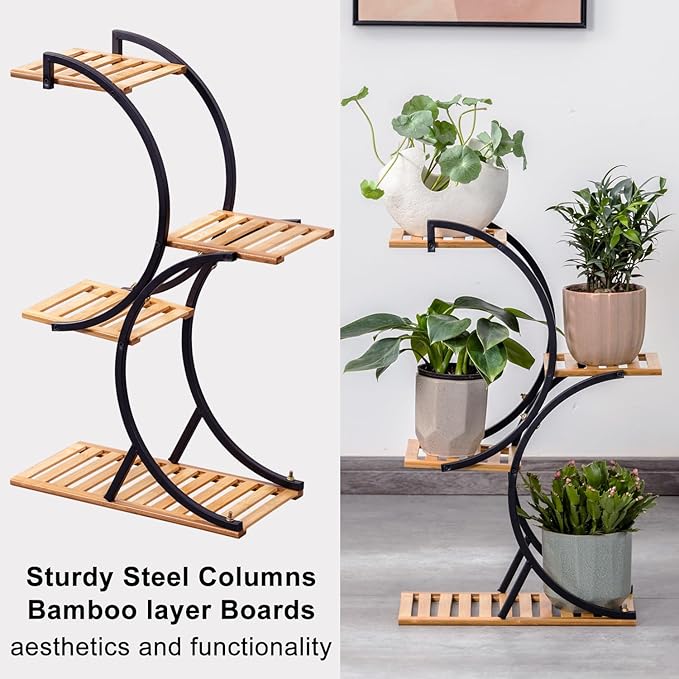 Bamboo 4-Tier Plant Stand Rack Multiple Flower Pot Holder Shelf Indoor Outdoor Planter Display Shelving Unit for Patio Garden Corner Balcony Living Room COPREE