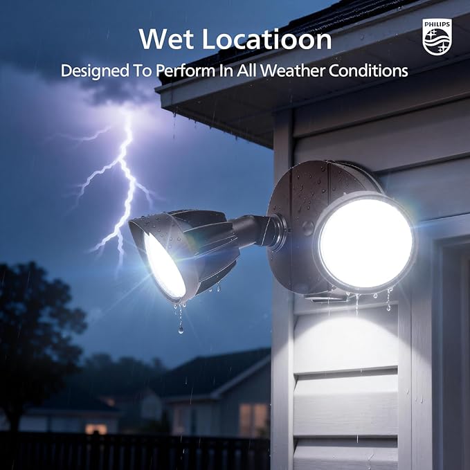 Philips 44W 3500LM ‌LED Security Flood Light‌ ‌Outdoor‌，Switch Controlled Aluminum ‌Security Light‌, 2 Adjustable Heads，5000K Daylight，Wet Location for Patio, Garden, Yard Lights PhilipsLightingLED