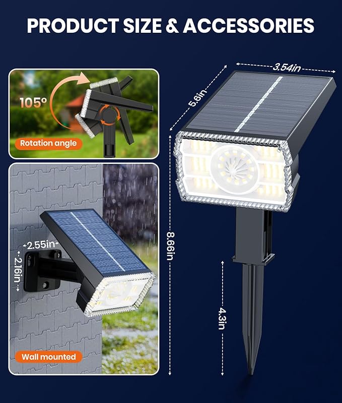 1 Pack Solar Spotlights Outdoor Waterproof IP67,Adjustable Wall&Ground Solar Lights Powered with 3 Colors, 3 Modes, Dusk to Dawn for Pathway/Garden/Yard/Patio/Driveway/Landscape Lighting Outside Décor Professionalproductionofsolarlightsoutdoor%EF%BC%9A%EF%BC%89