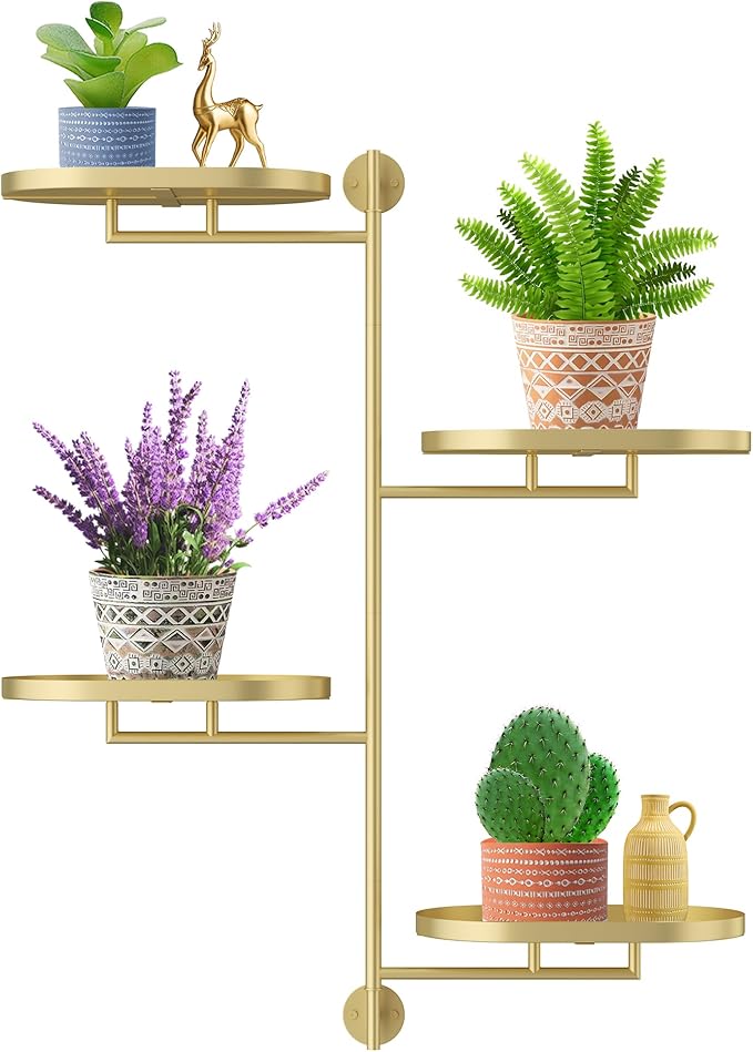 Window Rotating Plant Stand Shelf Indoor Gold Metal Floating Shelves 4-Tier Wall Mount Plant hanger Holders for Wall Planter Modern Home Decor window sill gifts YQSLYSF