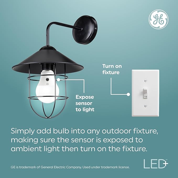 GE LED+ Dusk to Dawn A19 LED Light Bulbs, Automatic On/Off Outdoor Light, Daylight, 8.5W (3 Pack) GELighting