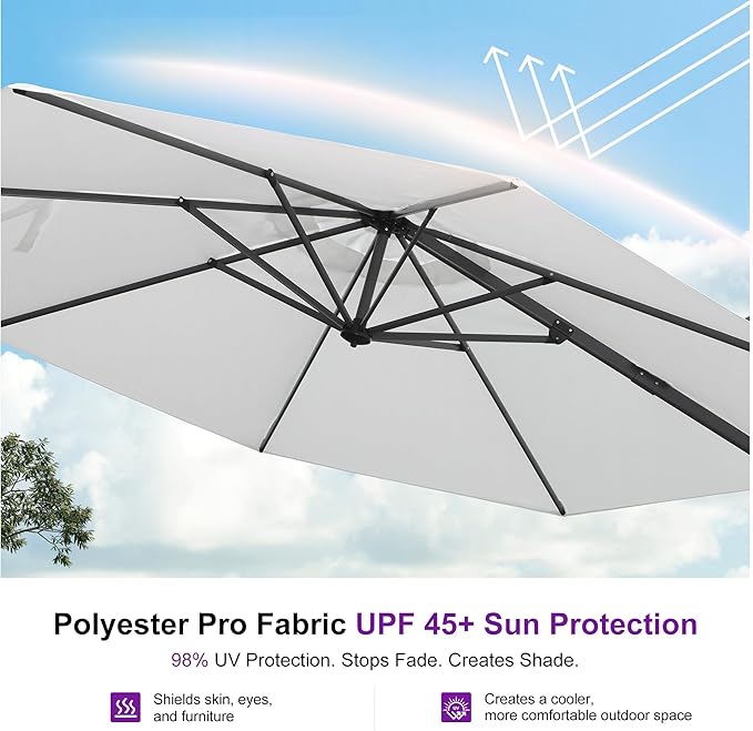 PURPLE LEAF 10 Feet Patio Umbrella Outdoor Cantilever Round Umbrella Aluminum Offset Umbrella with 360-degree Rotation for Garden Deck Pool Patio White PURPLELEAF