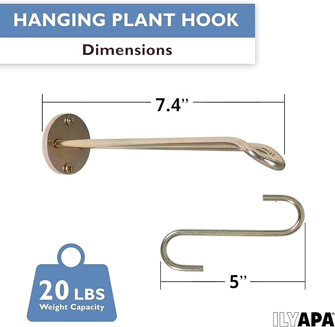 Ilyapa 3 Pack Metal Wall Plant Hangers - 7.5 Inch Plant Hanger for Indoor - Rustic Brass Finish Hooks for Hanging Plants, Baskets, and Macrame - Indoor Hangers for Plants, Lanterns or Wind Chimes Ilyapa