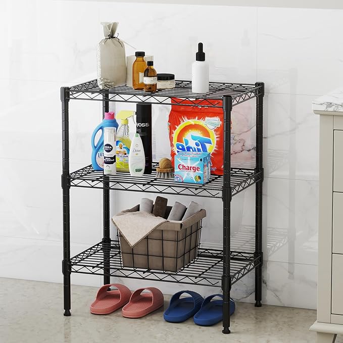 DUMOS 3-Tier Metal Wire Storage Shelves, Adjustable Standing Storage Rack Shelf, Heavy Duty Steel Shelving Unit Organizers for Kitchen Bathroom Pantry Garage, 23.3" W×13.4" D×30" H, Black DumosLifestyle