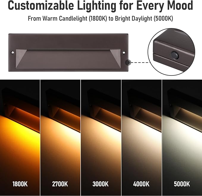 LEONLITE 10.6 Inch 5CCT LED Low Voltage Step Lights, 12–24V AC/DC 6W Surface Mount Ultra-Slim Landscape Stair Lights, IP65 Aluminum Outdoor Lighting for Decks, Hardscapes, Oil Rubbed Bronze, Pack of 6 LEONLITE