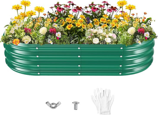 Galvanized Raised Garden Beds for Gardening - 60 x 32 x 12 inch Oval Metal Planter Boxes Above Ground Outdoor for Vegetables,Flowers,Herbs, Garden Container Green (1, 5X2.7X1FT) Rootora
